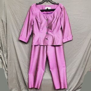 Vintage Linda Segal Silk Jacket Pant Set 1980s  Shimmering Purple Size 12